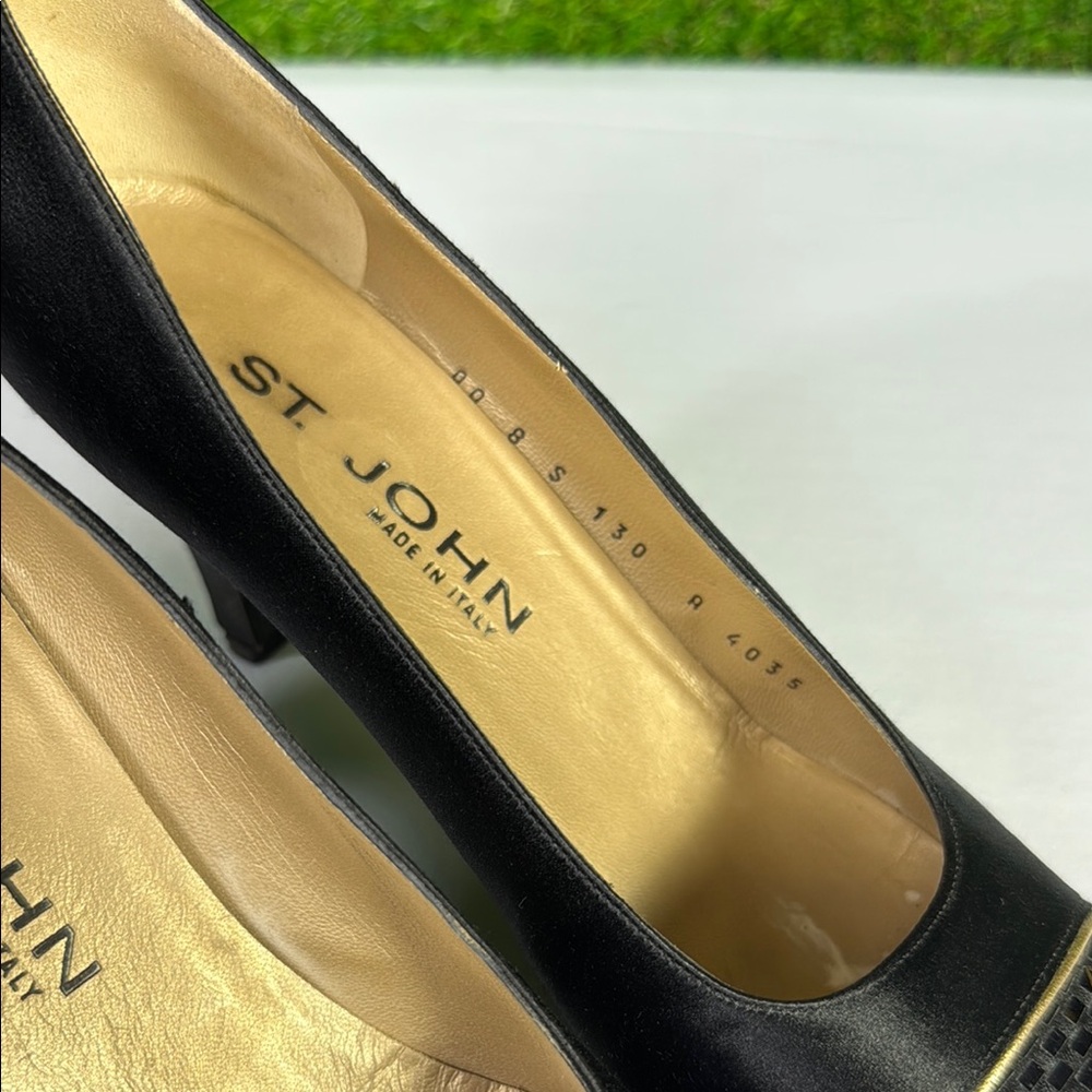 Vintage St John Black Satin Heels Emily Faille Paillette Italy 1998 - Picture 12 of 16